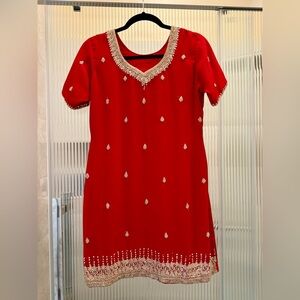 Elegant Red Embellished Pakistani Saree